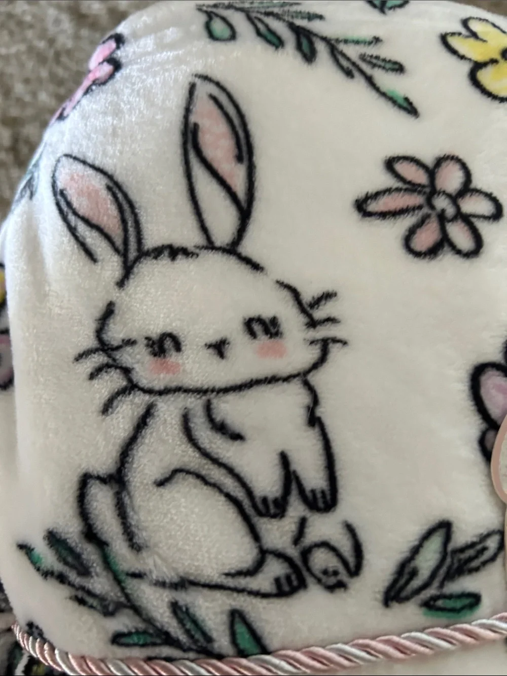 Plush Bunny Floral Throw Blanket - White